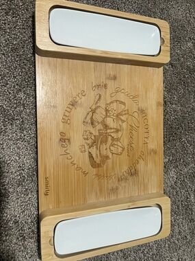 Smirly Small Bamboo Cheese Charcuterie Board with White Ceramic Dishes